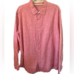 Tasso Elba button down shirt long sleeve w/buttons collared linen/cotton Sz XL